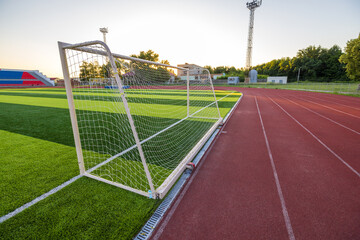 Sport Soccer Stadium Football Ball Football Goal Net Green Field Grass Artificial Lawn Arena 