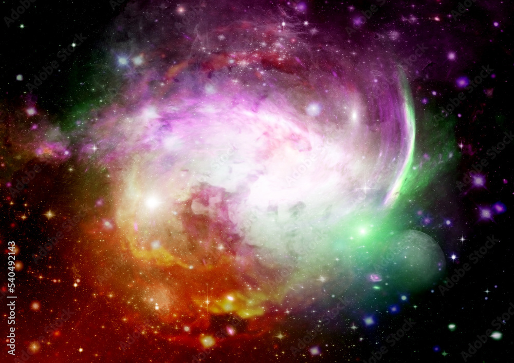 Wall mural galaxy in a free space. 3d rendering