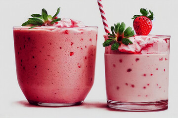 Strawberry milkshake on white background