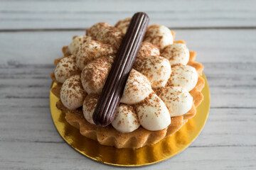 close up of tiramisu tart