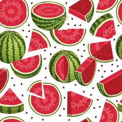 Watermelon pattern. Fresh sliced fruits illustrations for textile design projects recent vector seamless background