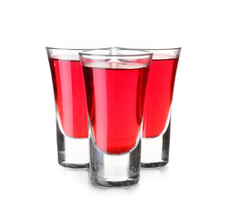 Delicious shot cocktails on white background