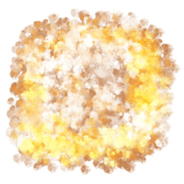 Ultra high resolution abstract soft aesthetic yellow watercolor painting illustration of clouds element. Explosion of multicolor powder. transparent background PNG file