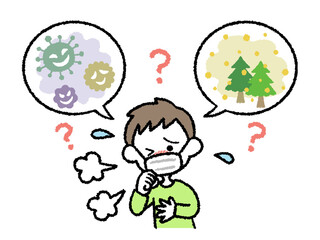 感染症か花粉症か考えるマスク姿の男性