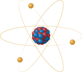 Atom structure, protons, neutrons and electrons orbiting the nucleus