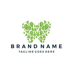 Fototapeta premium Tooth with leaf Dental Care Logo Design Template