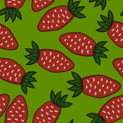 Hand drawn strawberries wallpaper.Doodle strawberry seamless pattern. Fruits backdrop.