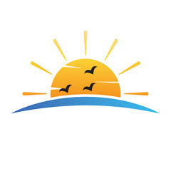 Water wave and sun icon vector illustration design logo