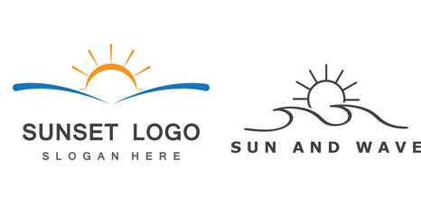 Water wave and sun icon vector illustration design logo