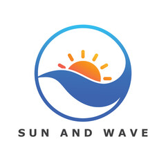 Water wave and sun icon vector illustration design logo