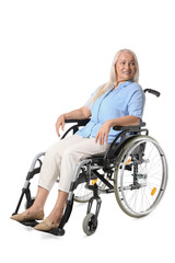 Obraz na płótnie Canvas Mature woman in wheelchair isolated on white