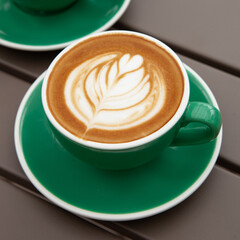 A cup of hot art latte, cappuccino 