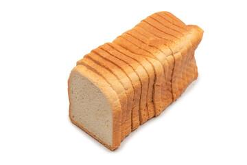 Delicious bread slices isolated on a white background, top view.