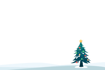 Vector illustration depicting a Christmas tree on a snowy background.