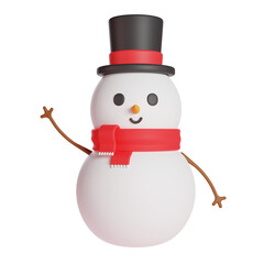 Christmas Snowman wearing santa hat and scarf 3d Illustration