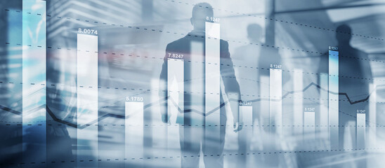 Finacial concept. Business Graph Stock Market chart. Digital charts and screen interface
