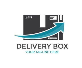 Cardboard box package moving transportation, Parcel delivery. Concept for fast delivery service logo design. Express delivery, fast delivery vector design and illustration.

