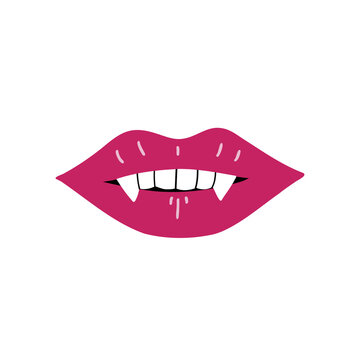 Beautiful lips with fangs. Vector Illustration for printing, backgrounds, covers and packaging. Image can be used for greeting cards, posters, stickers and textile. Isolated on white background.