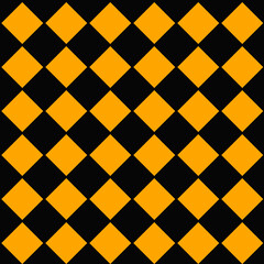 Rhombus seamless pattern in black and orange colors. Complementary basic background, checked geometric motif for wrapping paper, textile, fabric.