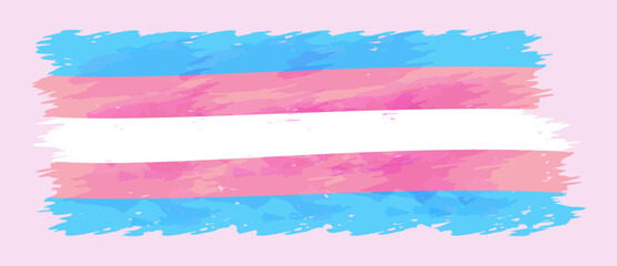 Transgender pride flag vector illustration. Brush stroke shape with watercolor texture. Flat style element isolated on light lilac background - obrazy, fototapety, plakaty