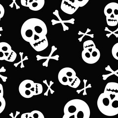 Seamless pattern with skull and crossbones. Halloween background, wrapping paper, textile