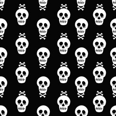 Skeleton boys and girls, seamless pattern. Halloween skull and crossbones. Repeating tile for background, wrapping paper, textile, fabric, backdrop