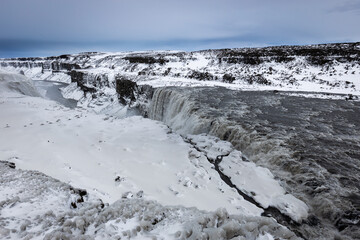 Dettifoss waterfall in Iceland. Winter time