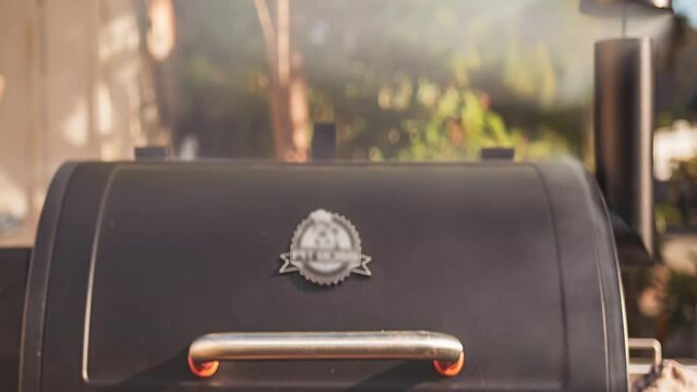 Smoke coming out of a pellet grill chimney - timelaspe