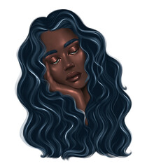 A sad girl in contemplation. Isolated PNG