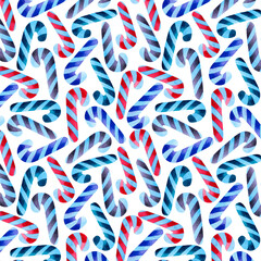Watercolor Christmas pattern with candy canes. For the design of gift packages, textiles, websites, children's products.