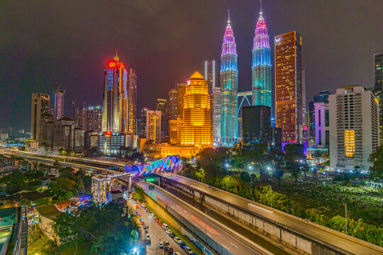 Petronas KLCC Twin Tower Building With The Color Of Petronas GP Motorsports Theme