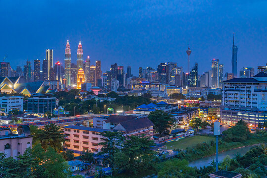 Petronas KLCC Twin Tower Building With The Color Of Petronas GP Motorsports Theme