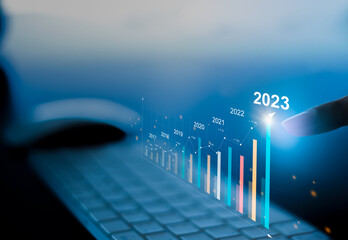 Businessman analyzes performance profitability of working companies with digital augmented reality...