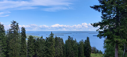 Horizontal landscape view of the Koli national park with lakes and islands, Finnish traditional view