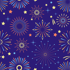 Color firework wrapping. Spectacular geometric fireworks sky pattern design for paper package textile, japanese or usa festive firecracker burst carnival, neat vector illustration