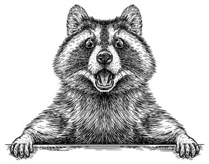 Vintage engrave isolated raccoon set illustration cut ink sketch. Wild pet background line racoon art - obrazy, fototapety, plakaty