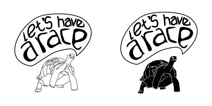 turtle illustration with let's have a race typography