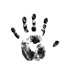 Black footprint in png of a whole hand on a white background with full detail
