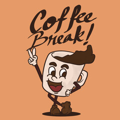coffee break clip art. funky coffee cartoon mascot vector illustration