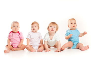 Four babies isolated isolated on white background