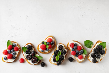 Berries toast breakfast, healthy food on white background