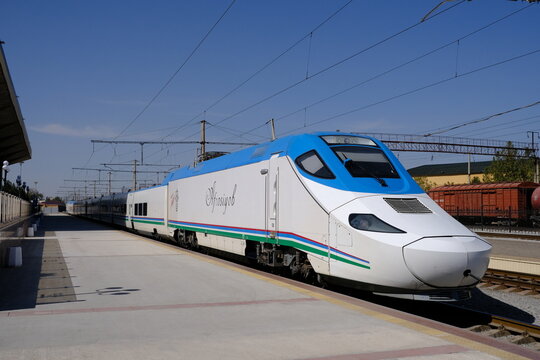 Afrosiyob high-speed train in Samarkand, Uzbekistan