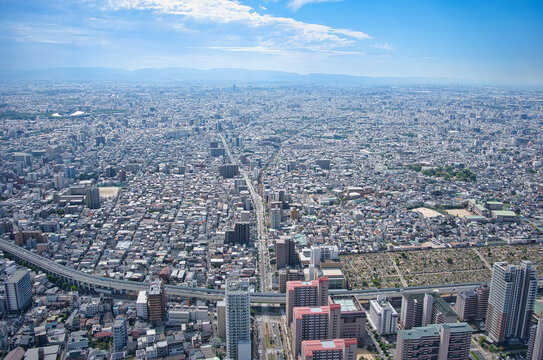 Osaka city view from the skyscraper in Tennoji, Osaka, Japan