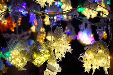 Colorful decorative light is for sale in kolkata ezra street light market for diwali decoration and celebration