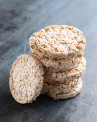 Stack of Rice crackers, healthy, vegan, vegetarian food snack concept.