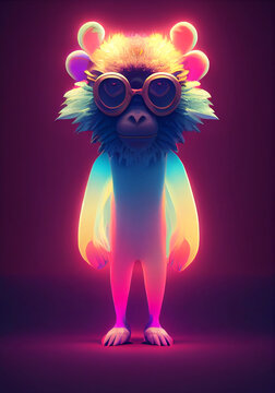Art design | Cartoon full body portrait of multicolors baboo with glasses