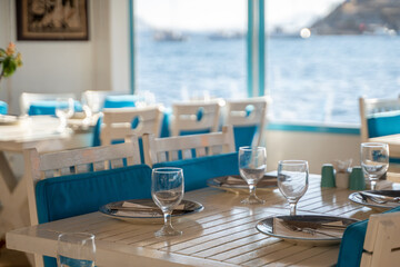 table setting at a fancy beach restaurant