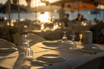 table setting at a fancy beach restaurant