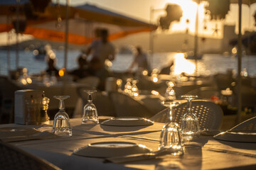 table setting at a fancy beach restaurant