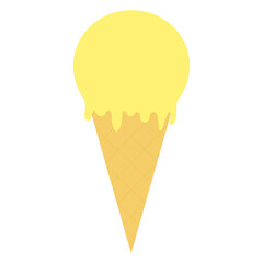 simple flat yellow icecream in waffle cone